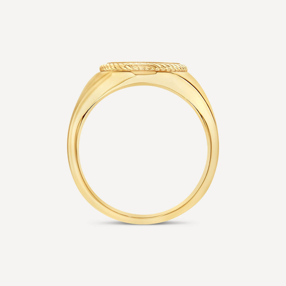 9ct Yellow Gold Round Rope Edge Signet Ring image number 3