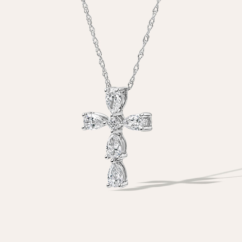 Born Classic 9ct White Gold Lab Grown 0.50ct Pear & Round Diamond Cross Pendant