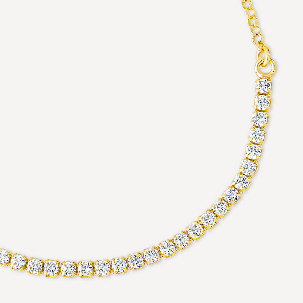 Sterling Silver & Yellow Gold Plated Half Cubic Zirconia Tennis Chain T-Bar Bracelet
