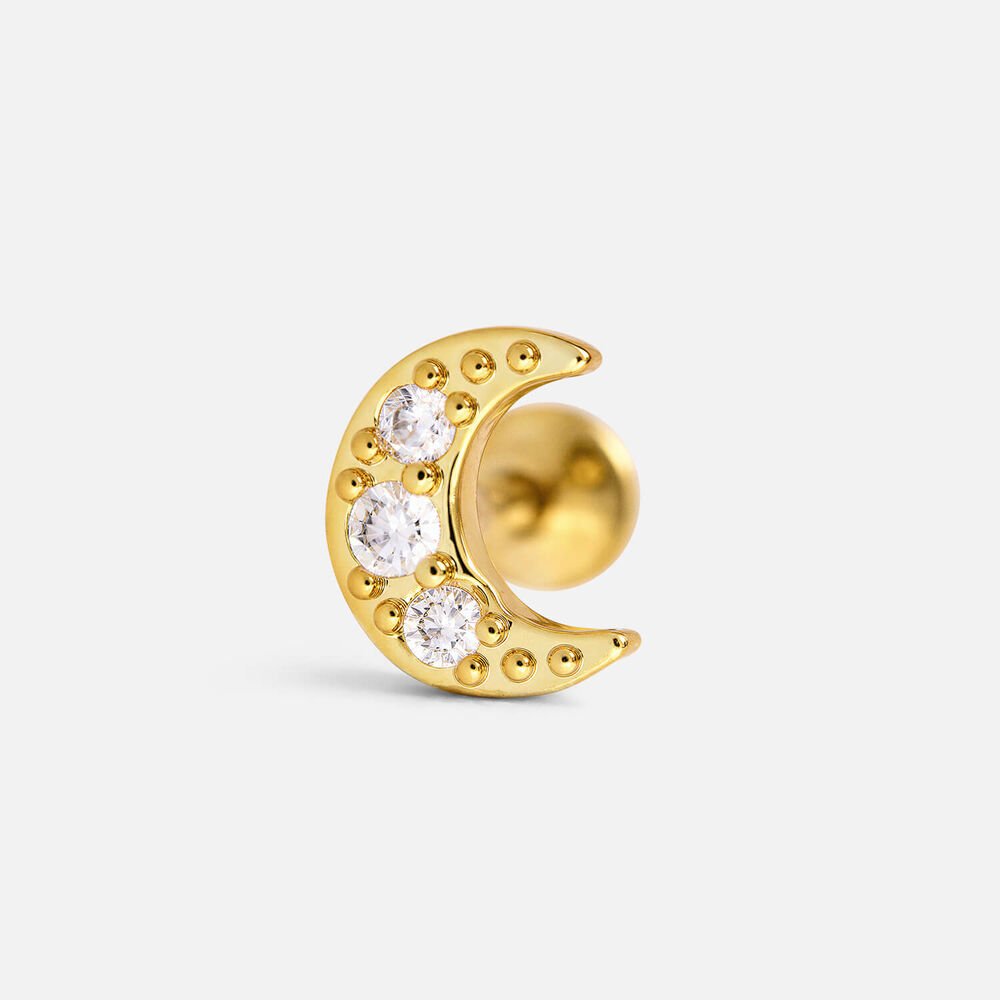 Yellow Gold Plated Vermeil Sterling Silver Cubic Zirconia Half Moon Single Stud Earring