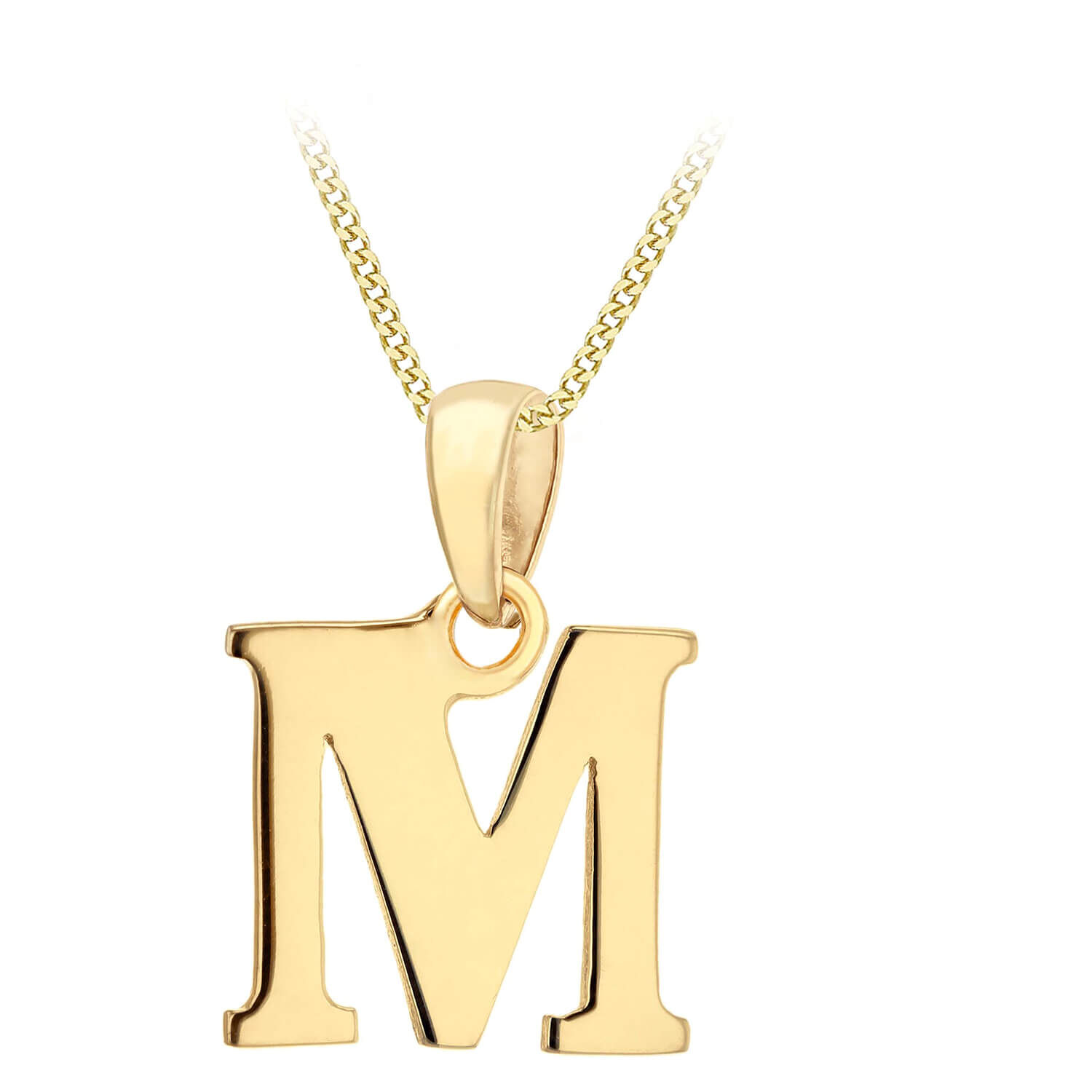 9ct Yellow Gold Plain Initial M Pendant With 16 18 Chain Chain Included