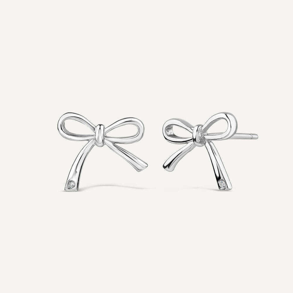 Sterling Silver Diamond Bow Necklet & Stud Earring Set image number 4