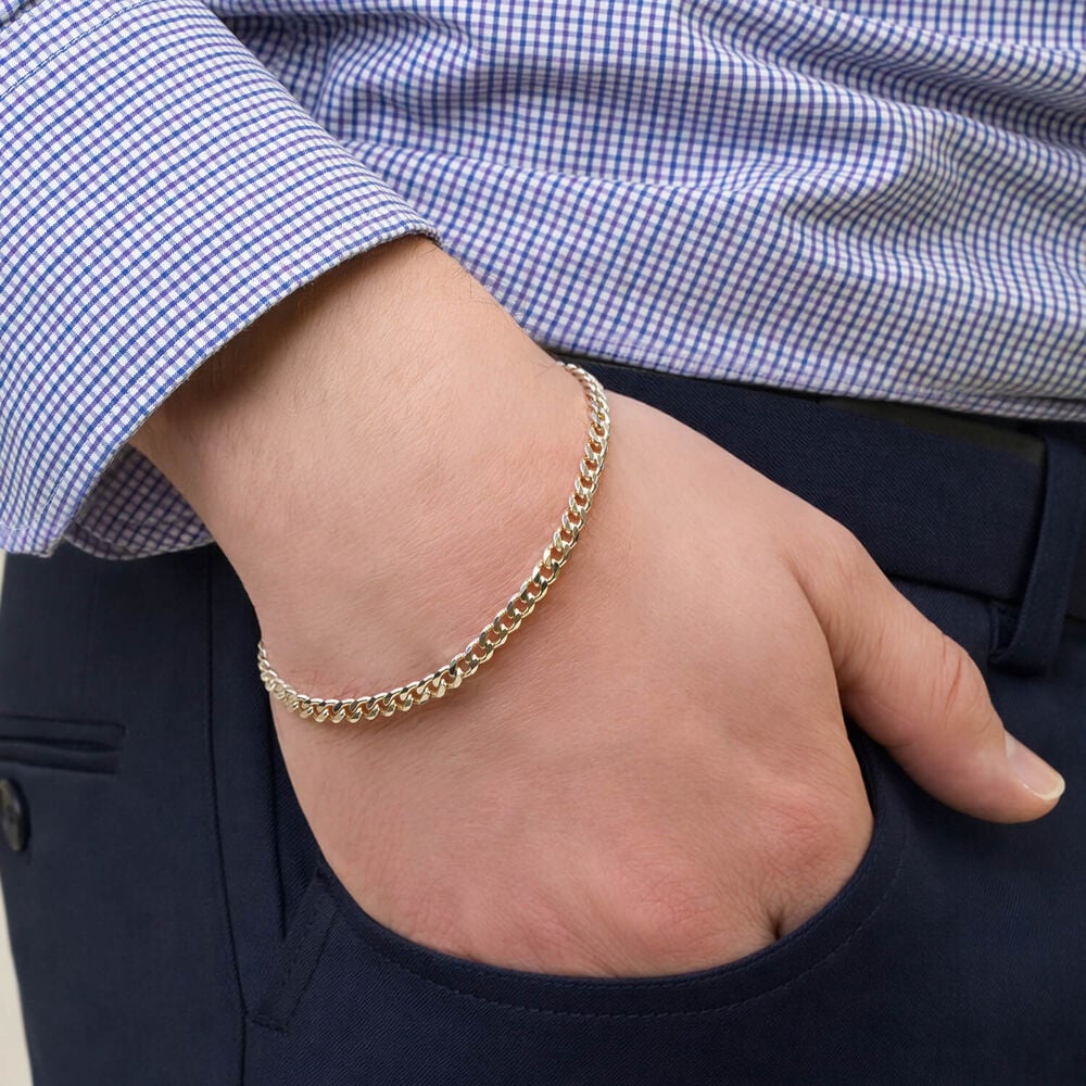 Sterling Silver Diamond Cut Curb Mens Bracelet image number 5