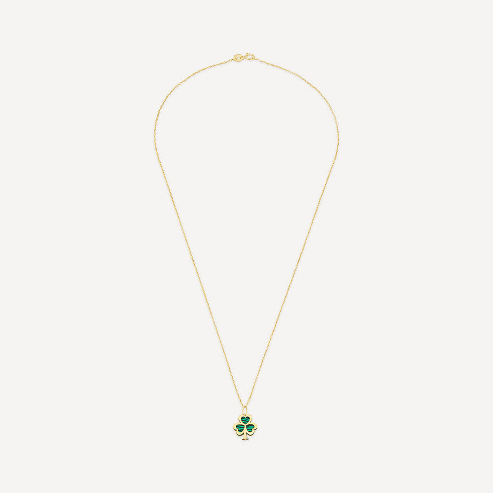 9ct Yellow Gold Malachite Yellow Gold Shamrock Pendant image number 2