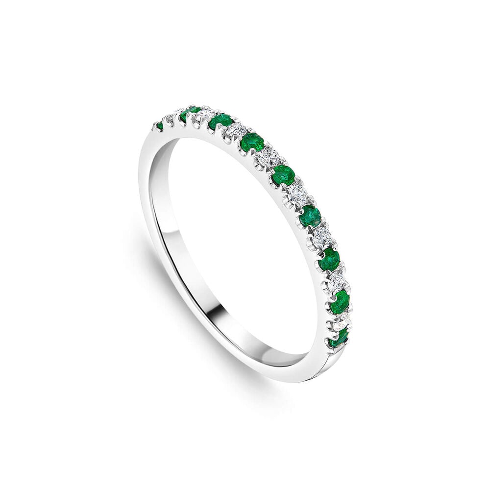 9ct White Gold Emerald & 0.09ct Diamond Claw Set Eternity Ring image number 0