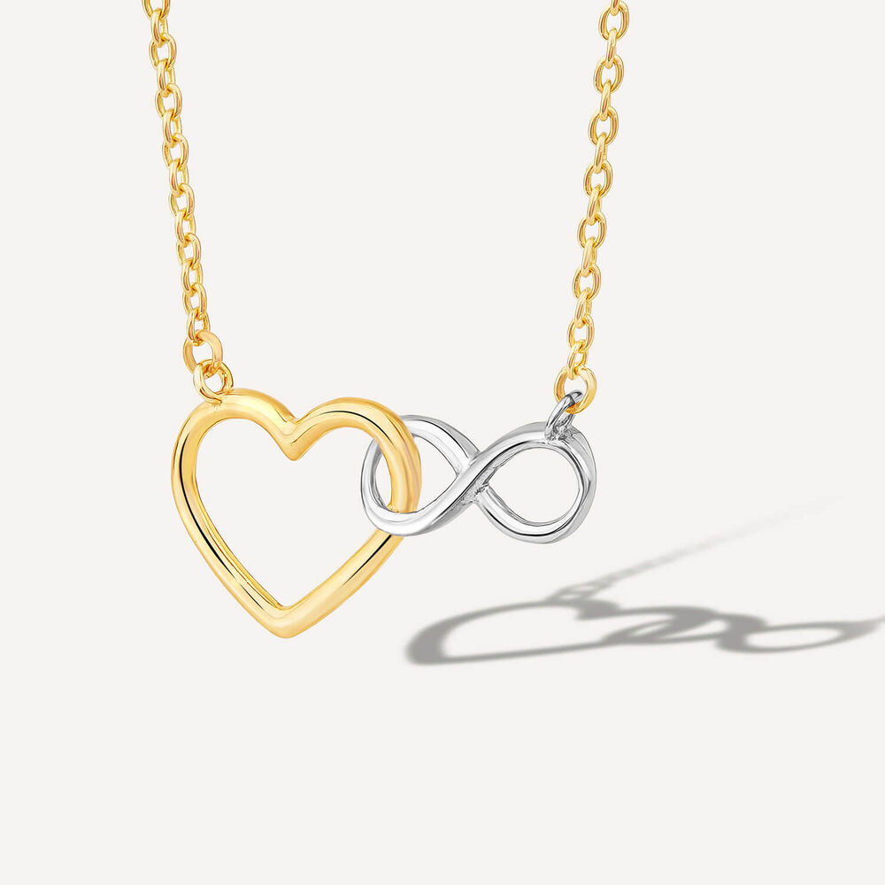 9ct Yellow Gold Two Colour Infinity Heart Interlocking Necklet image number 1