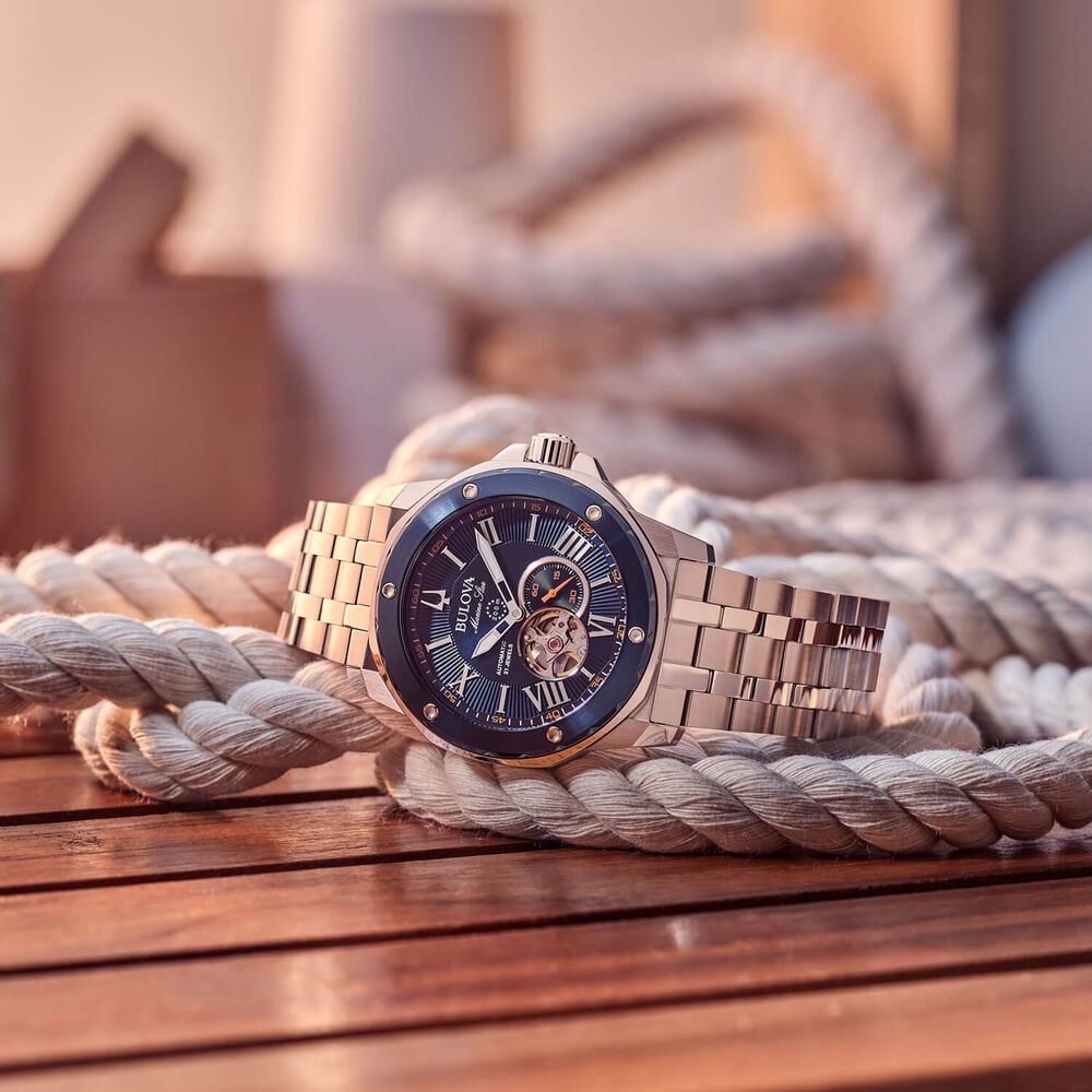 Bulova Marine Star Automatic 45mm Blue Dial Stainless Steel Bracelet Watch image number 4