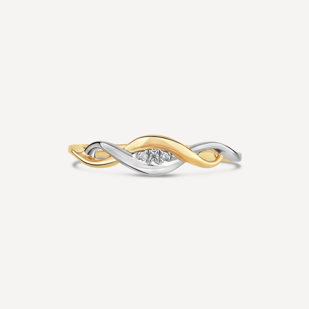 9ct Two Tone Diamond Setting Weave Ring image number 4