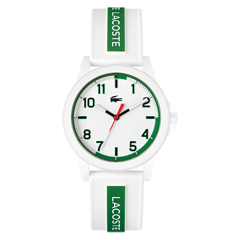 LACOSTE KIDS Rider Sport Inspired 36mm White Dial White Silicone Strap Green Detail Watch