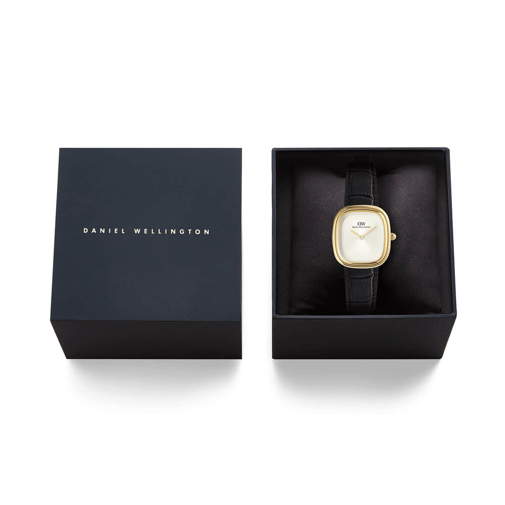 Daniel Wellington Margot 24x26mm White Dial Black Leather Strap Watch