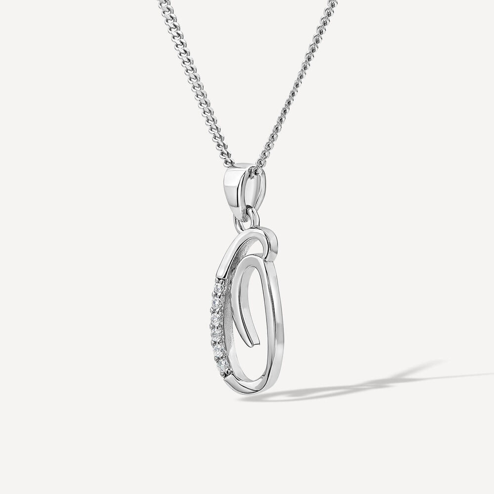 Sterling Silver Script Cubic Zirconia Initial O Pendant image number 1