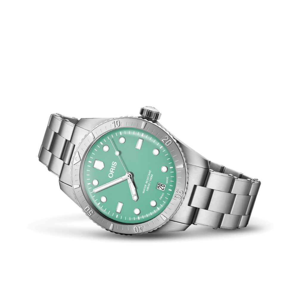 Oris Divers Sixty-Five ‘Cotton Candy’ 38mm Green Dial Steel Bracelet Watch