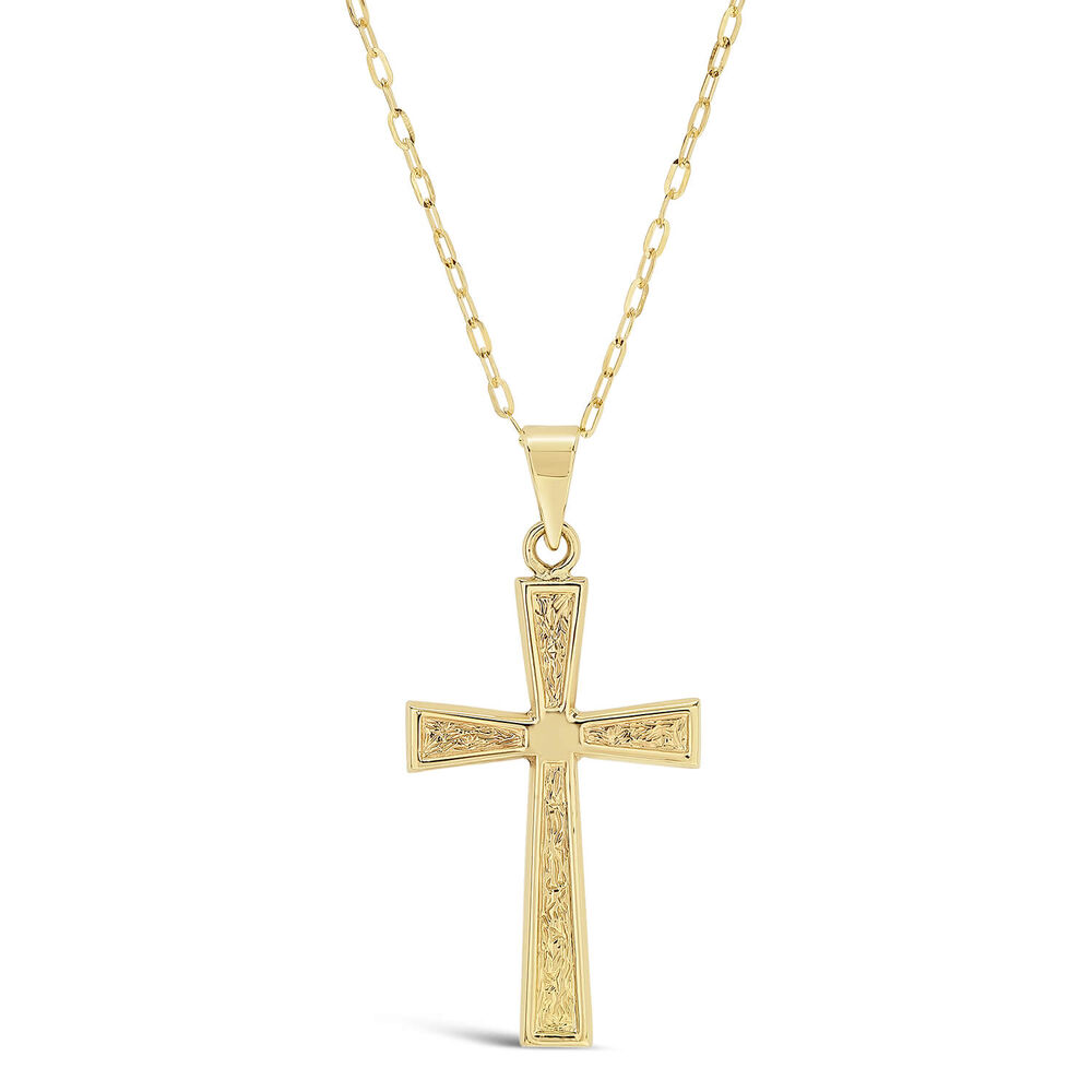 9ct Yellow Gold Patterned Cross Ladies Pendant (Chain Included)