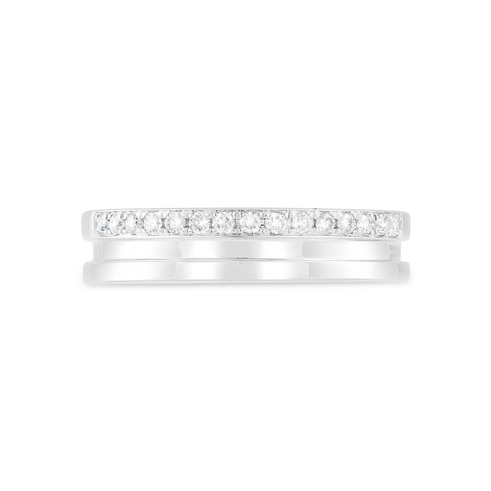 18ct White Gold Polished Line .14 Carat Diamond Edge Wedding Band image number 1