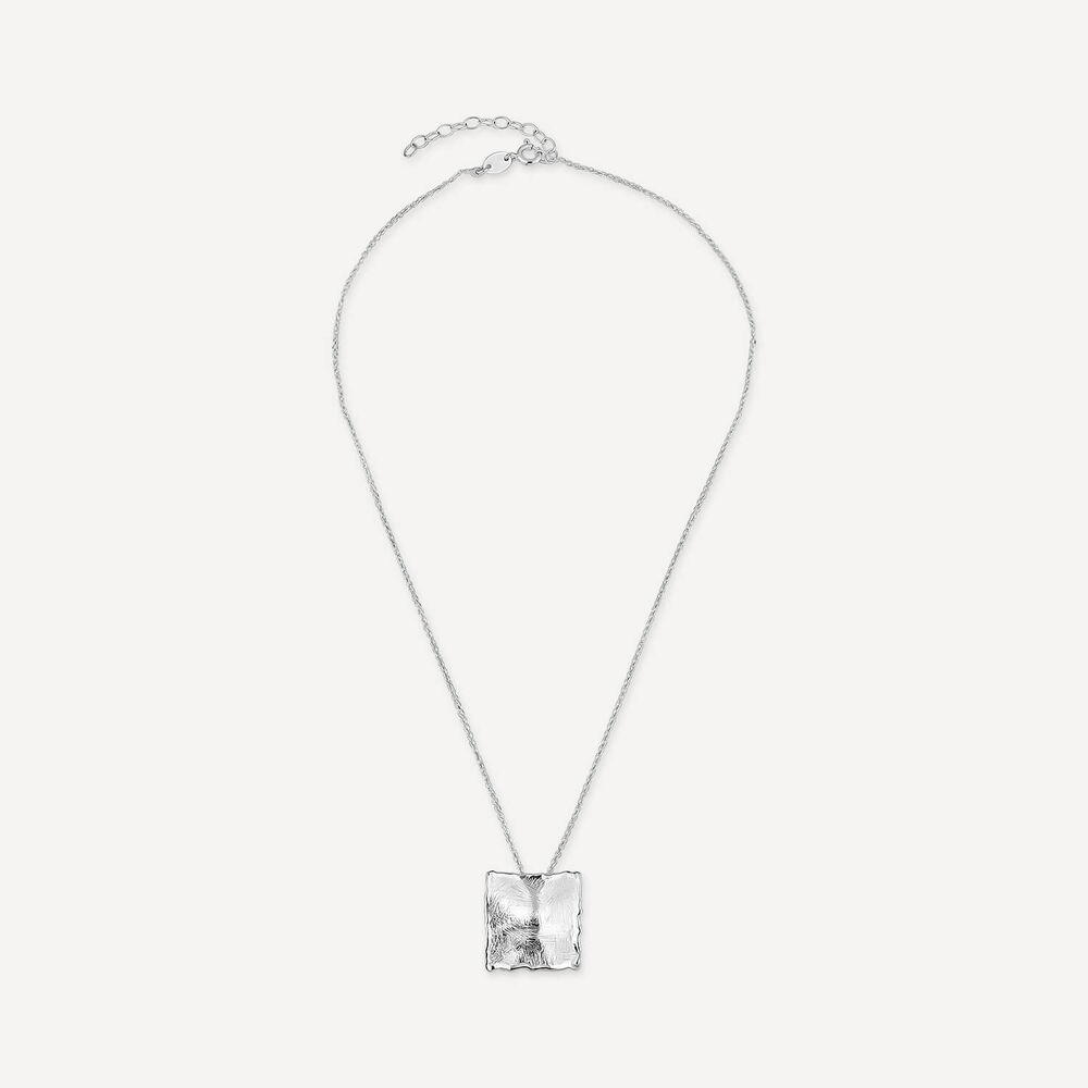 Sterling Silver Square Shaped Hammered & Brushed Finish Pendant image number 2