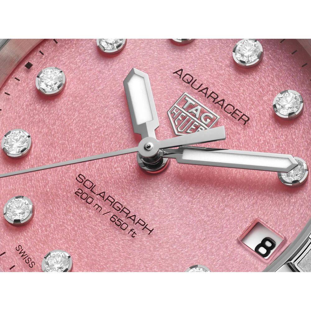 TAG Heuer Aquaracer Professional 200 Solargraph 34mm Pink Dial Diamond Dot Steel Bracelet Watch image number 2