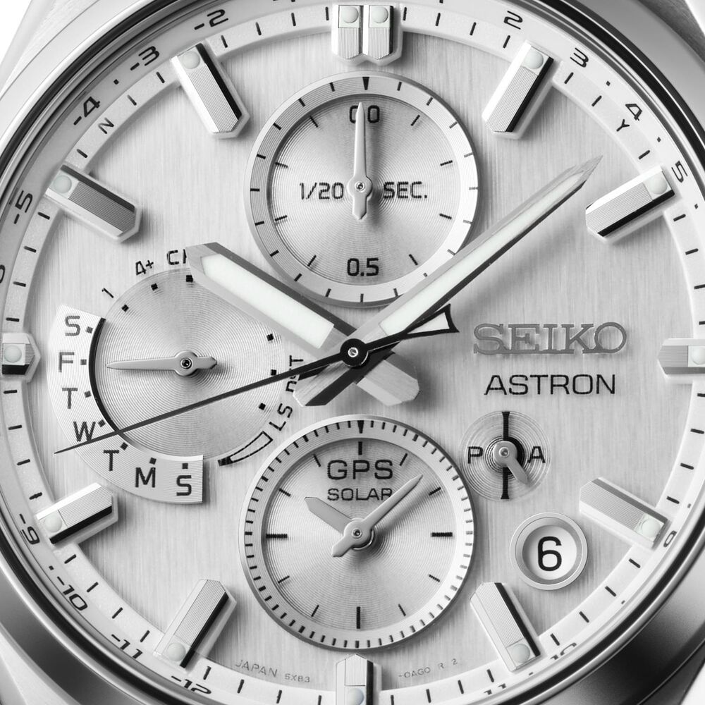 Seiko Astron GPS Solar 5X Dual-Time Chronograph 42mm Silvery White Dial Titanium Bracelet Watch image number 1