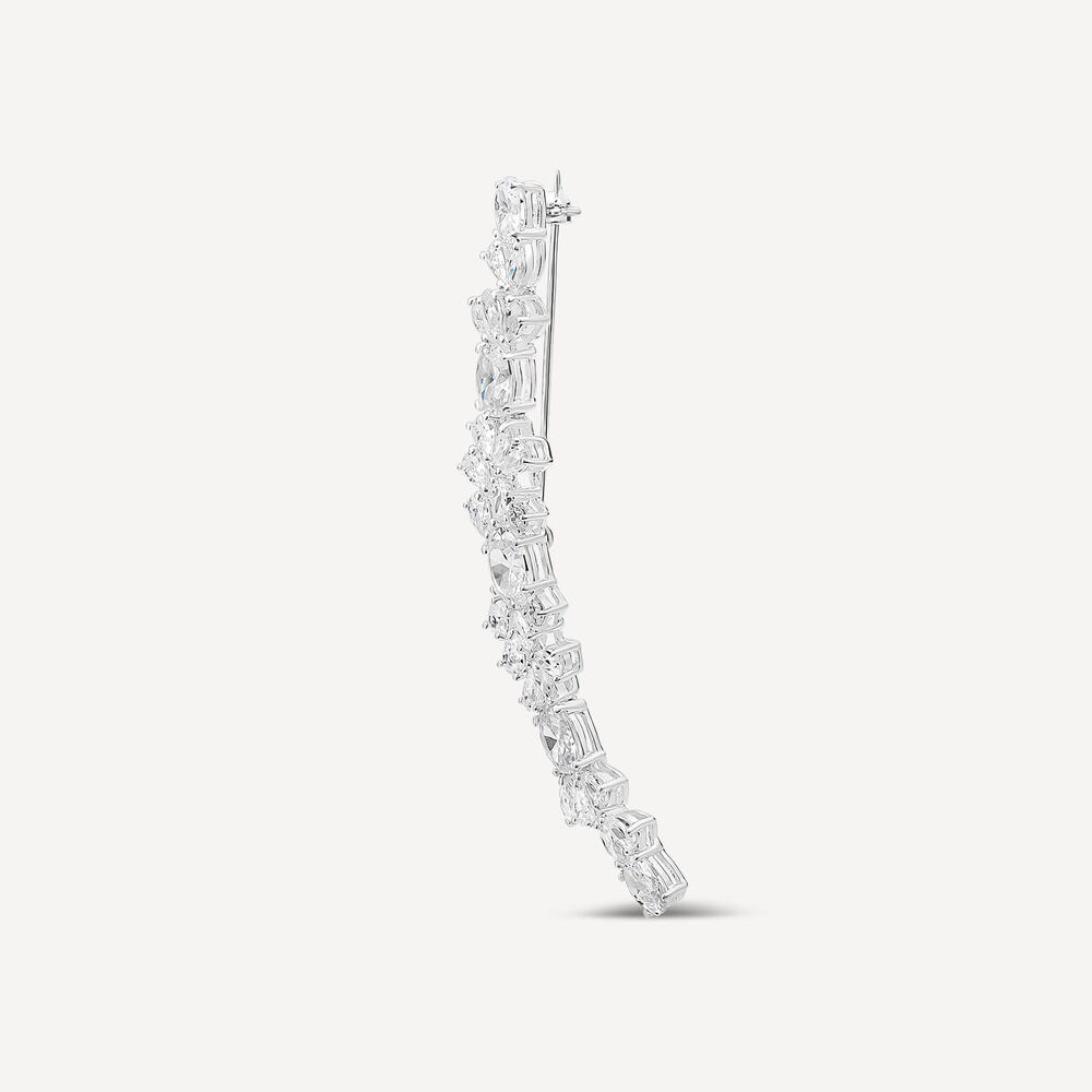 Sterling Silver Cubic Zirconia Long Shape Brooch image number 1