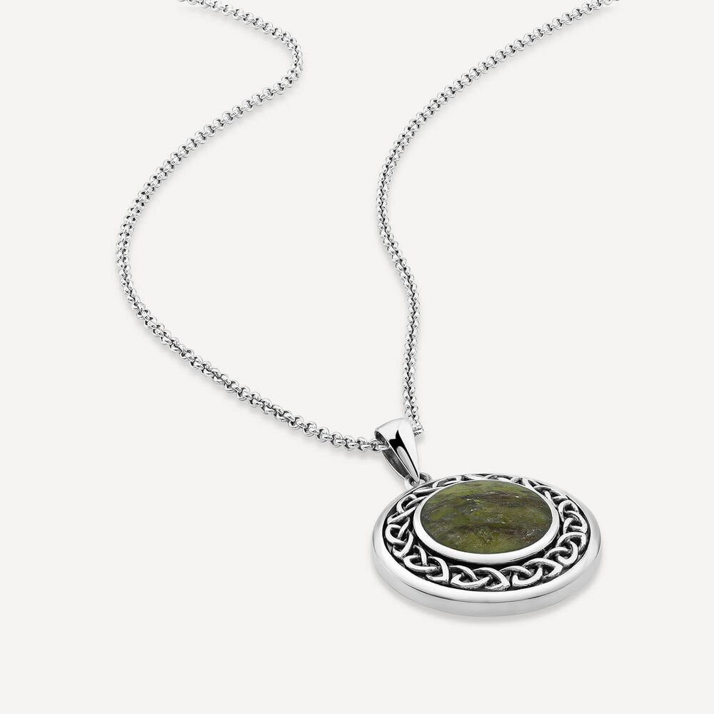 Silver Connemara Marble Round Celtic Knot Pendant image number 3