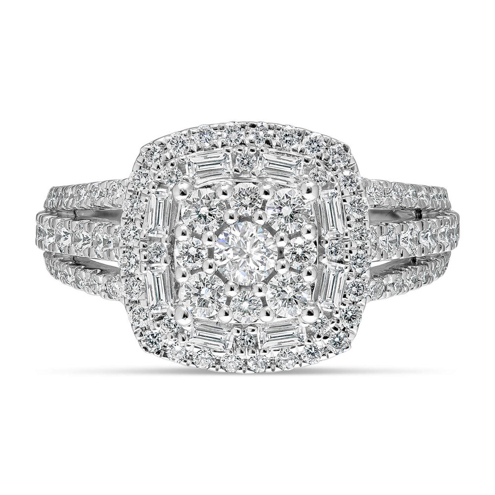 Kathy De Stafford 18ct White Gold ''Annalise'' Square Halo Cluster & 3 Row Shoulders 1ct Ring
