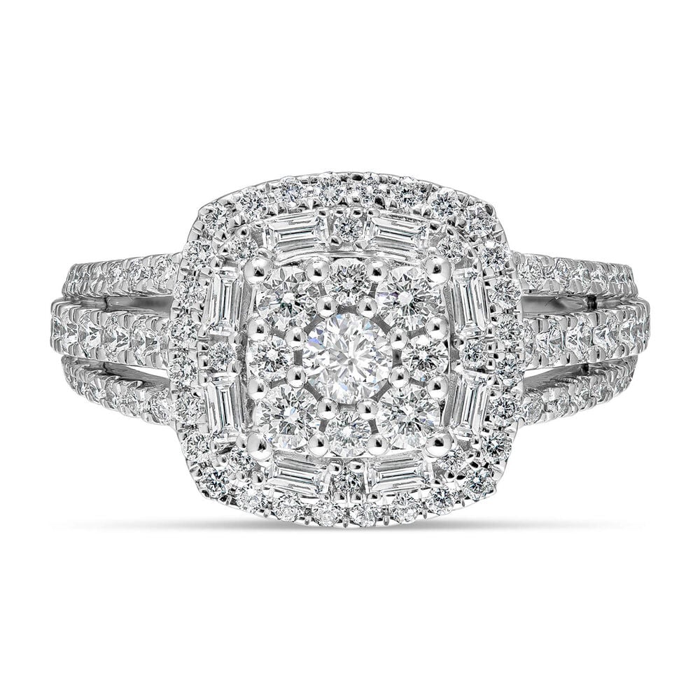 Kathy De Stafford 18ct White Gold ''Annalise'' Square Double Halo Cluster & 3 Row Split Shoulders 1ct Ring image number 1