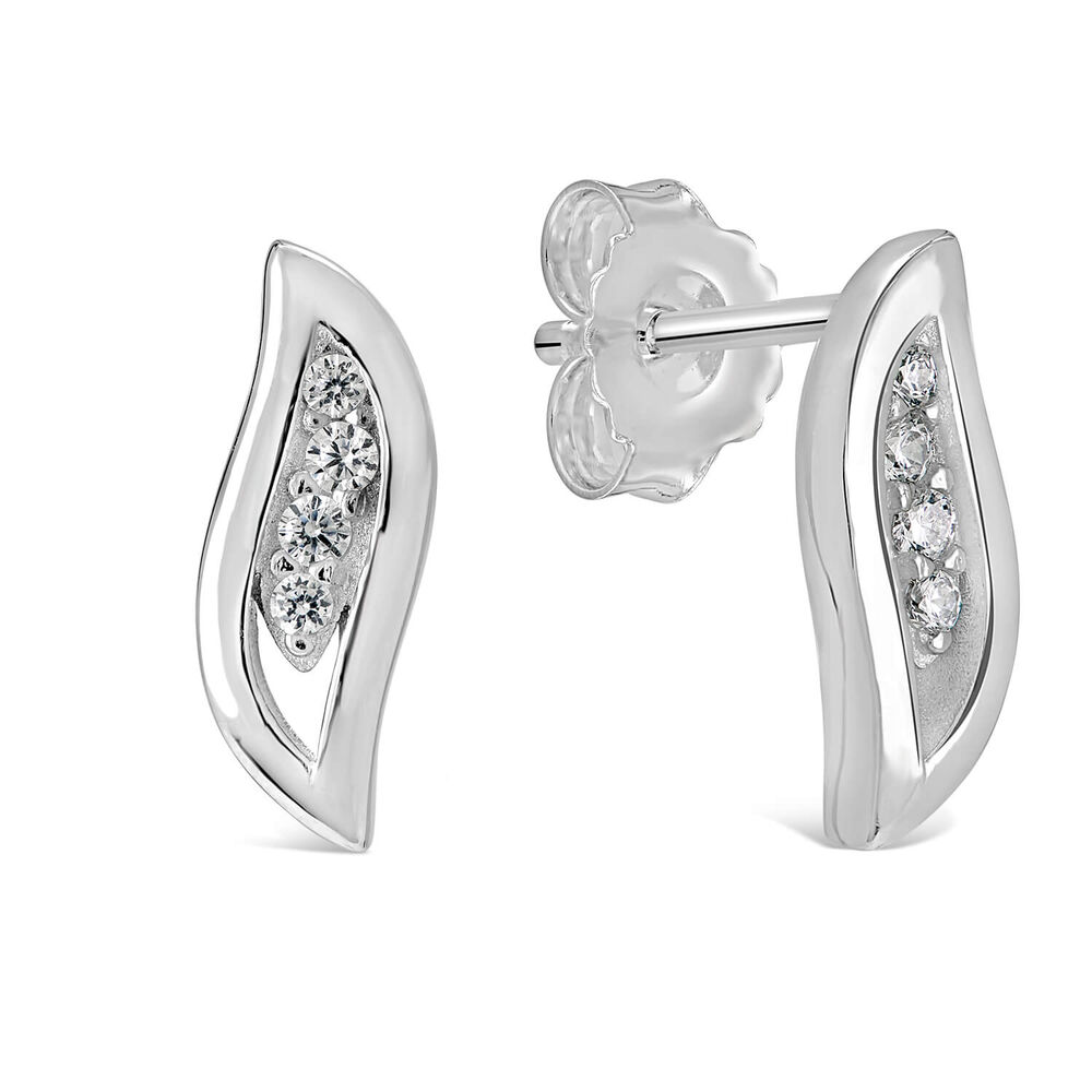 Sterling Silver Pave Cubic Zirconia Open Teardrop Stud Earrings image number 1