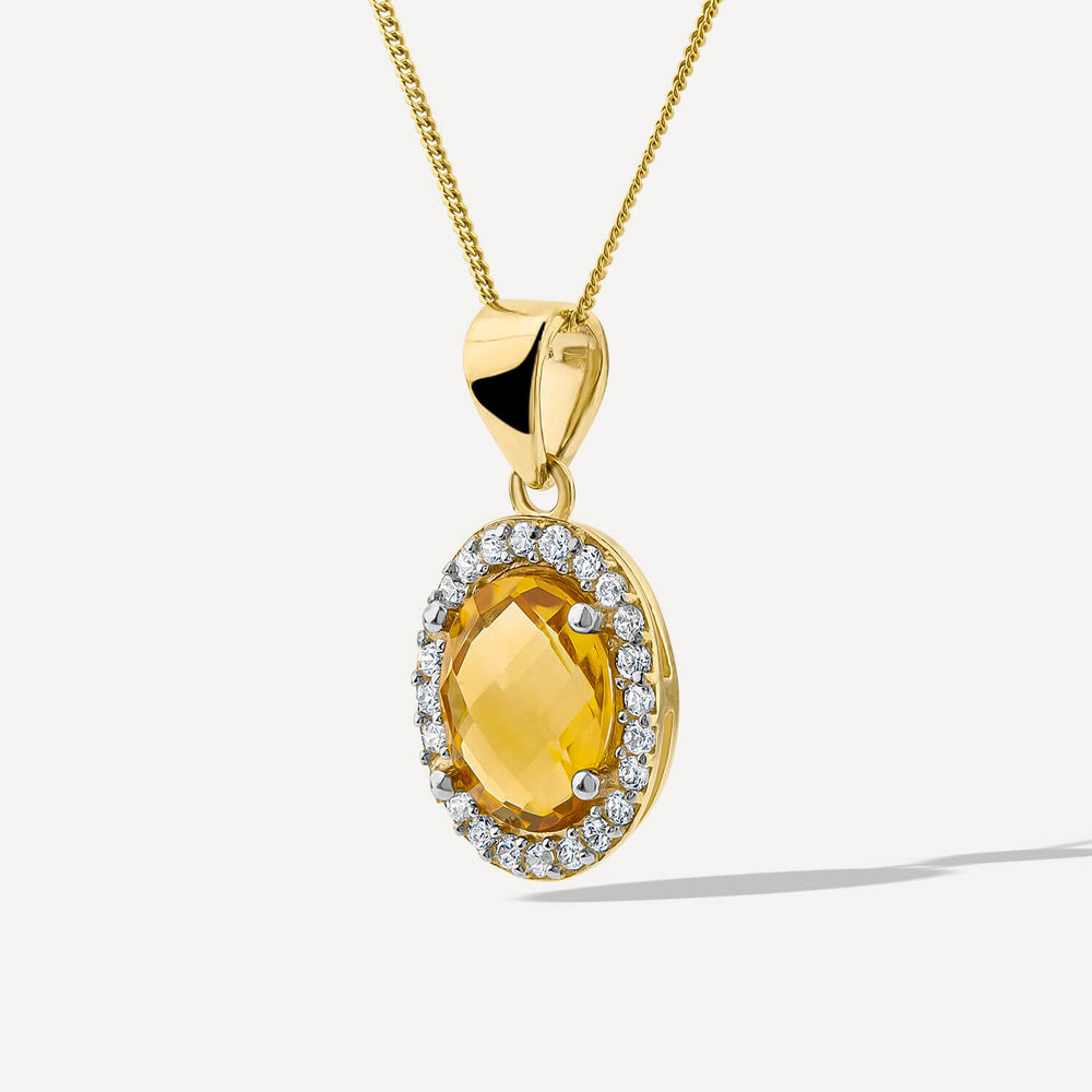 9ct Yellow Gold Oval Citrine & Cubic Zirconia Pendant (Chain Included) image number 1