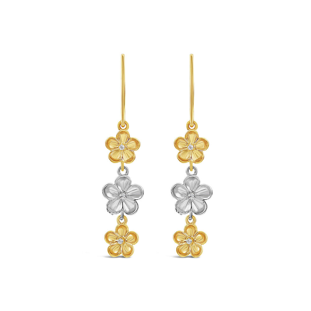 9ct White & Yellow Gold Cubic Zirconia Flower Drop Earrings