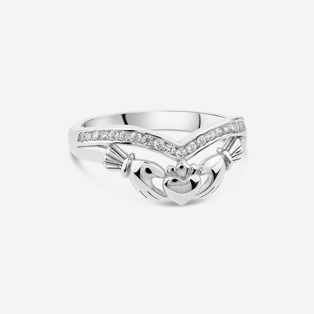 Sterling Silver Cubic Zirconia Wishbone Claddagh Ring image number 2