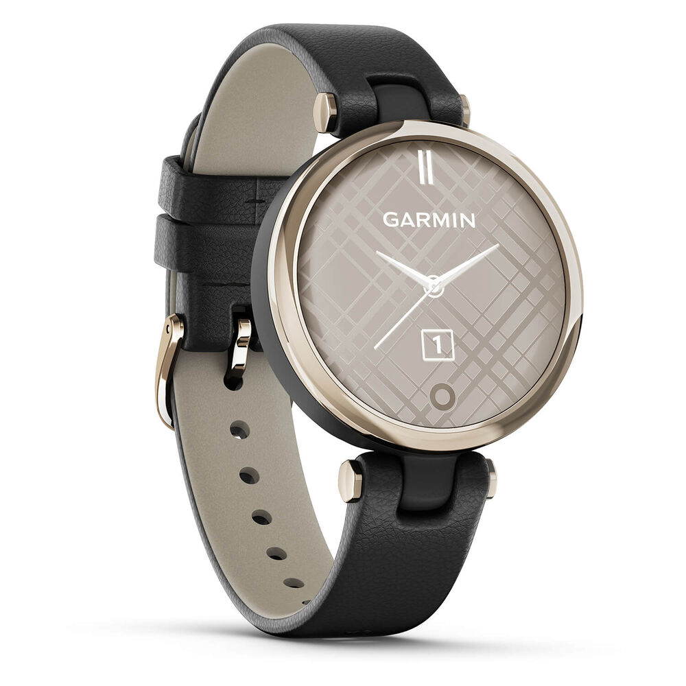 Garmin Lily Classic Cream Gold Black Case Italian Leather Strap Watch image number 4