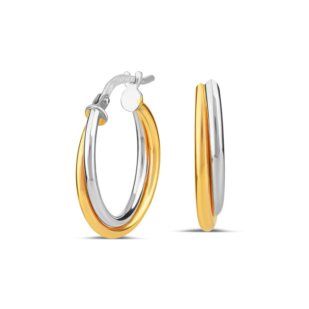 9ct Yellow & White Gold Gold Double Crossover Hoop Earrings