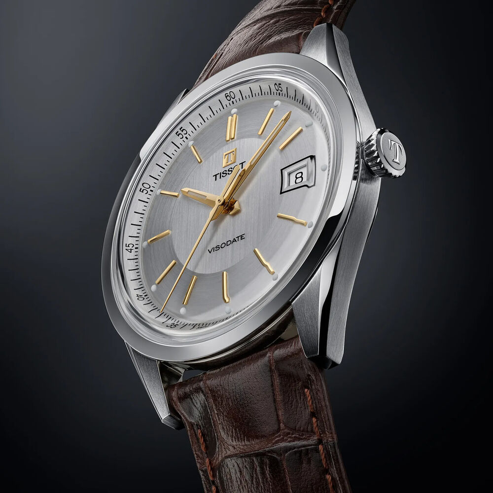 Tissot Visodate 39mm Silver Dial Brown Leather Strap Watch