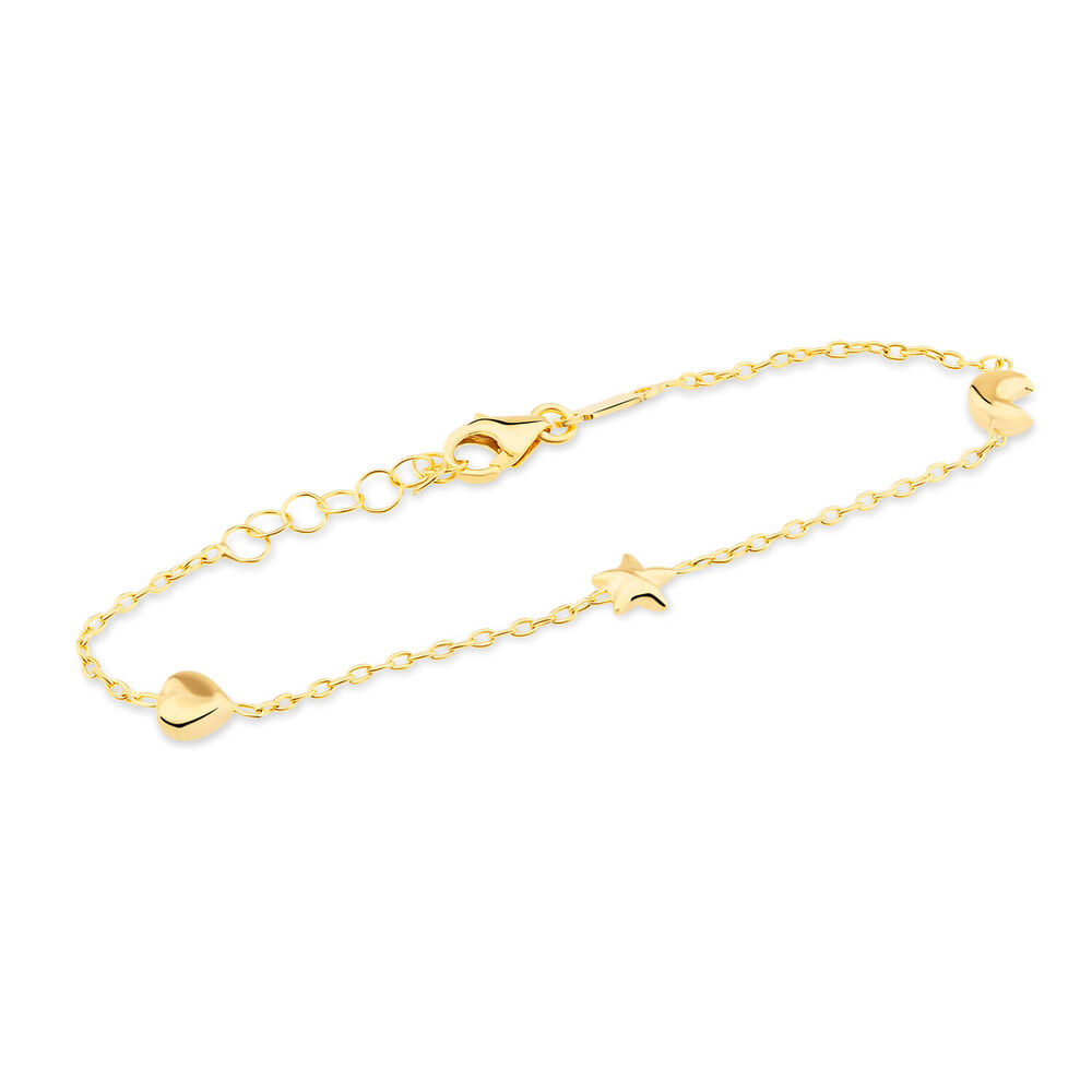 9ct Yellow Gold Heart Moon Star Childrens Bracelet image number 1