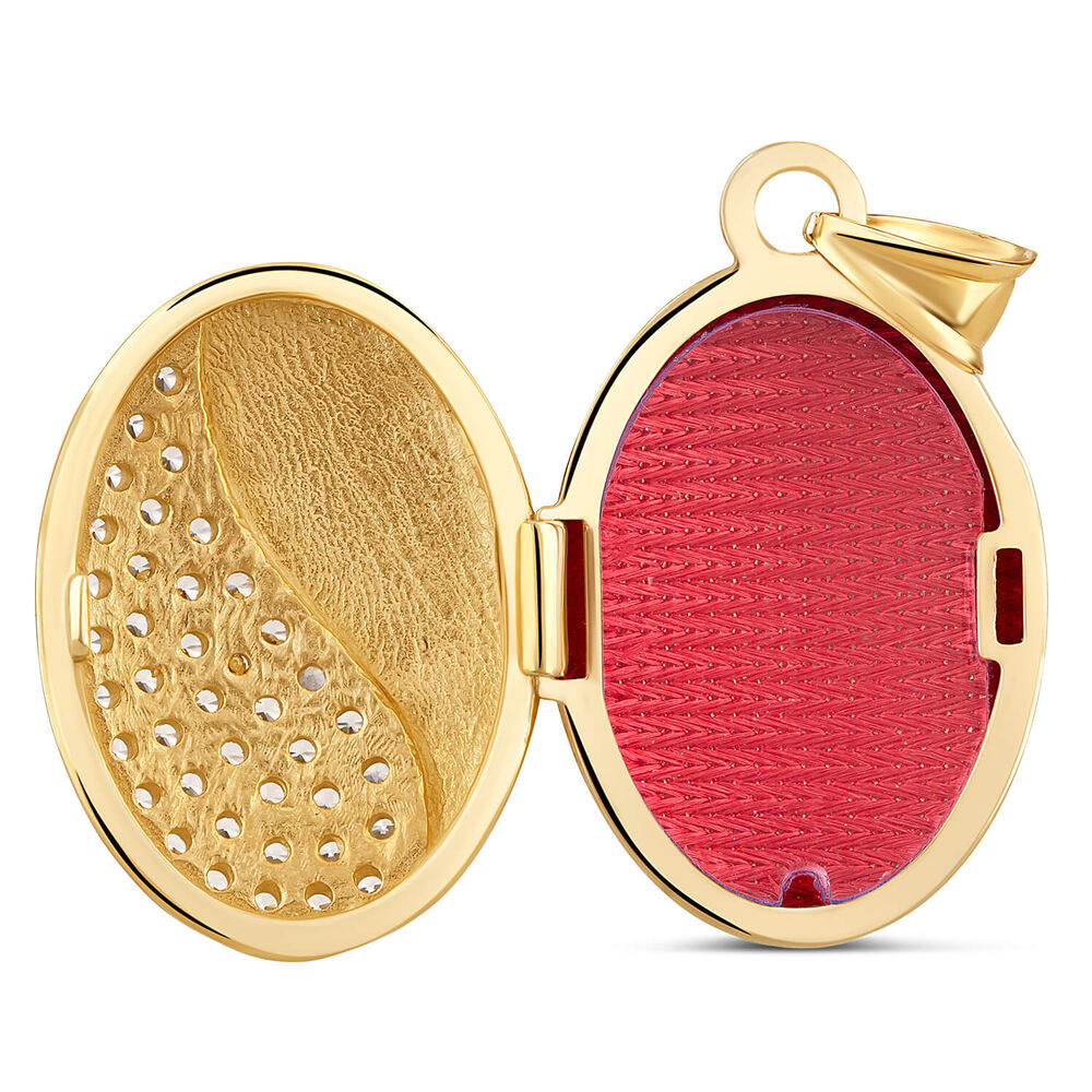 9ct Yellow Gold Half Cubic Zirconia Oval Ladies Locket