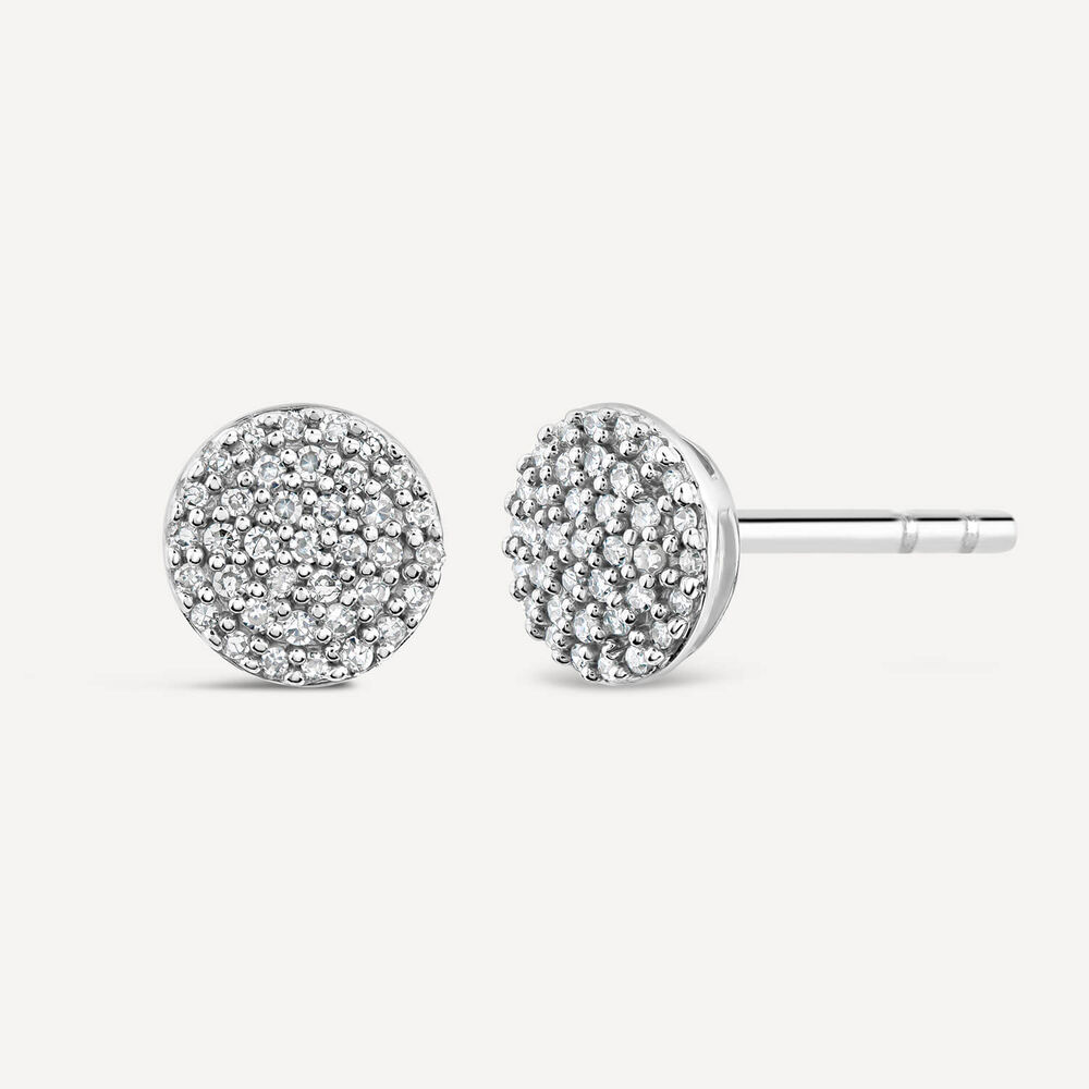 9ct White Gold Pave Diamond Round Stud Earrings