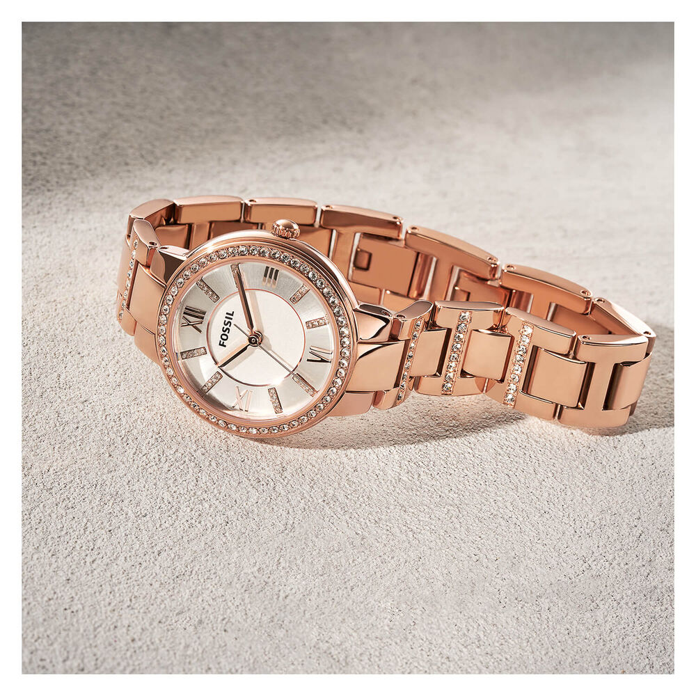 Fossil Virginia 28mm White Dial Rose Gold IP Case Bracelet Watch