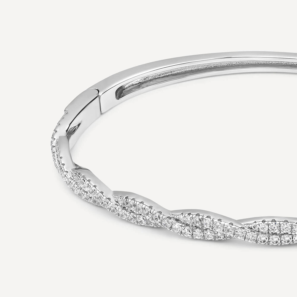 Sterling Silver Cubic Zirconia Pave Set Twisted Bangle image number 1
