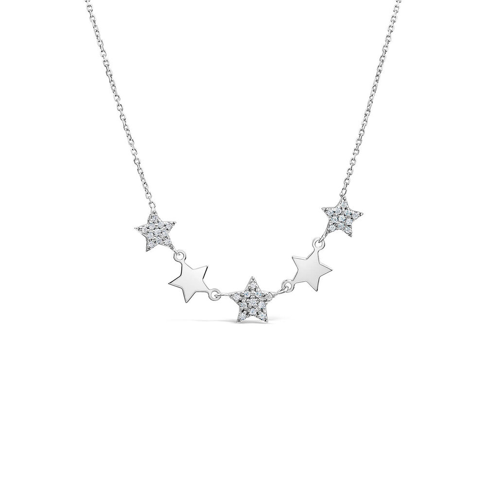 9ct White Gold Polished & Cubic Zirconia Stars Hammock Necklet image number 0