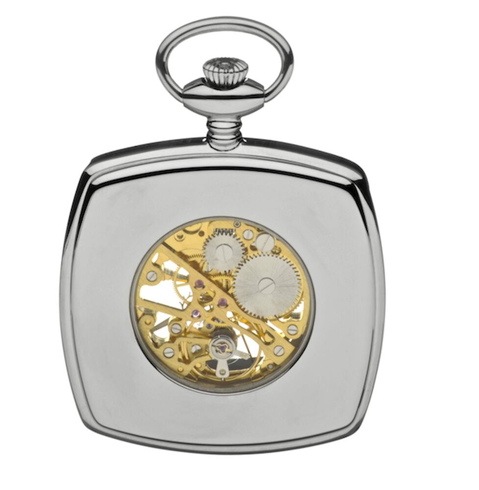 Mount Royal Champagne Skeleton Cushion Square Dial Steel Case Pocket Watch