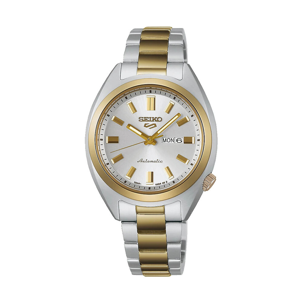 Seiko 5 Sports SNXS Hebitama 32mm Silver Dial Two Tone Steel Bracelet Watch