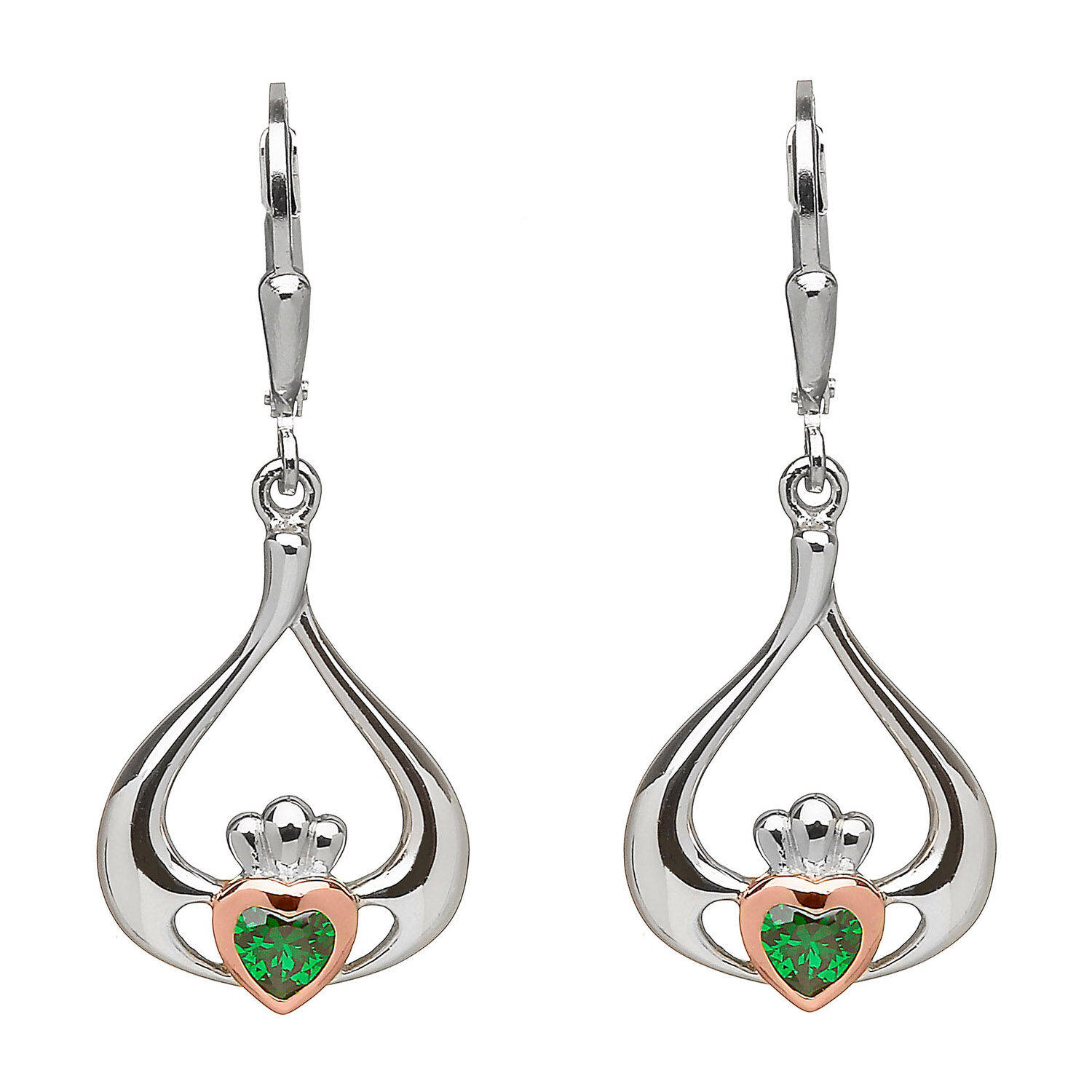House of Lor 9ct Rose Gold and Silver Claddagh Earrings