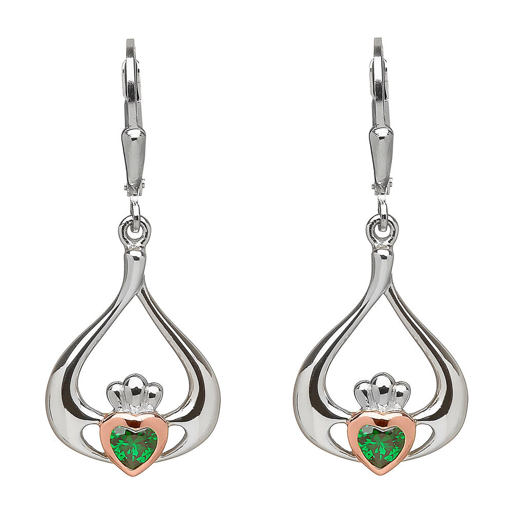 House of Lor 9ct Irish Rose Gold and Sterling Silver Claddagh Earrings