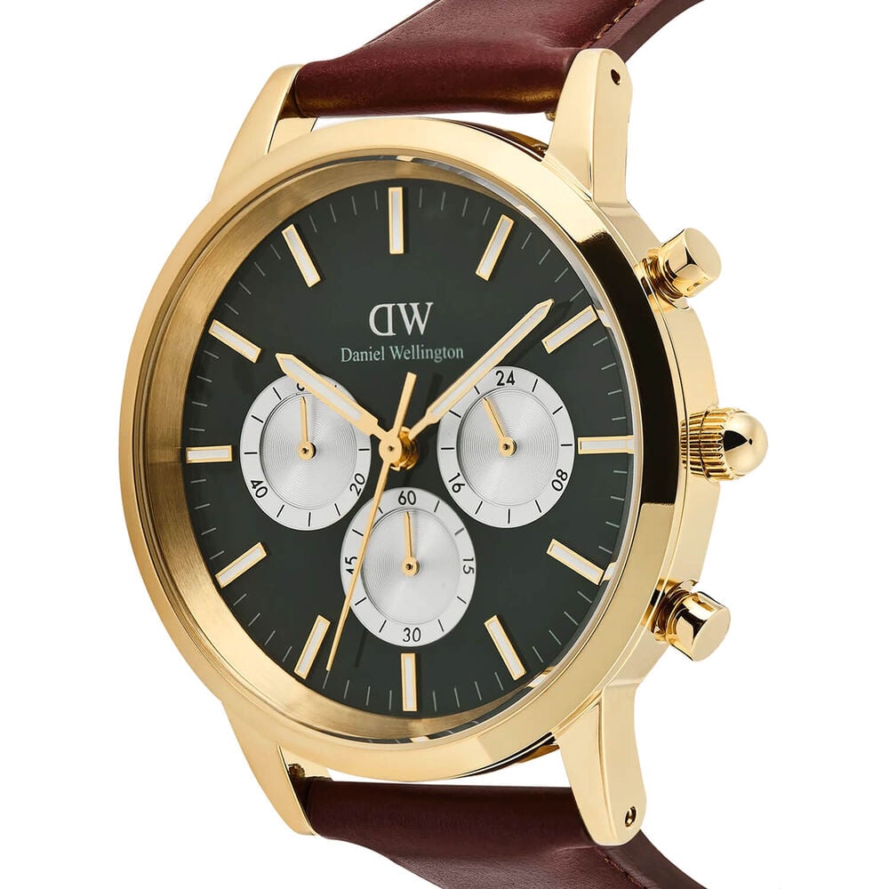 Daniel Wellington Iconic Chronograph St Mawes 42mm Emerald Panda Dial Brown Leather Strap Watch image number 1