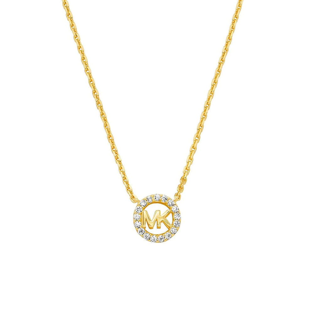 Michael Kors Premium Yellow Gold Plated Cubic Zirconia Round Pendant Necklace image number 0