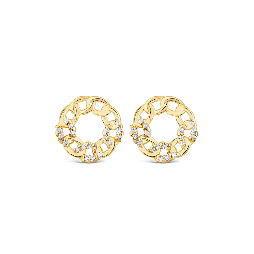 9ct Yellow Gold Cubic Zirconia Set Curb Circle Stud Earrings image number 0