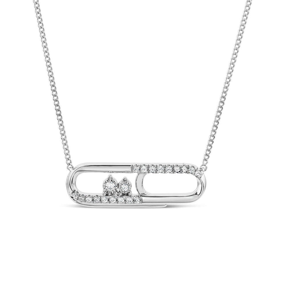 9ct White Gold 0.10ct Diamond Set Paperclip Necklet