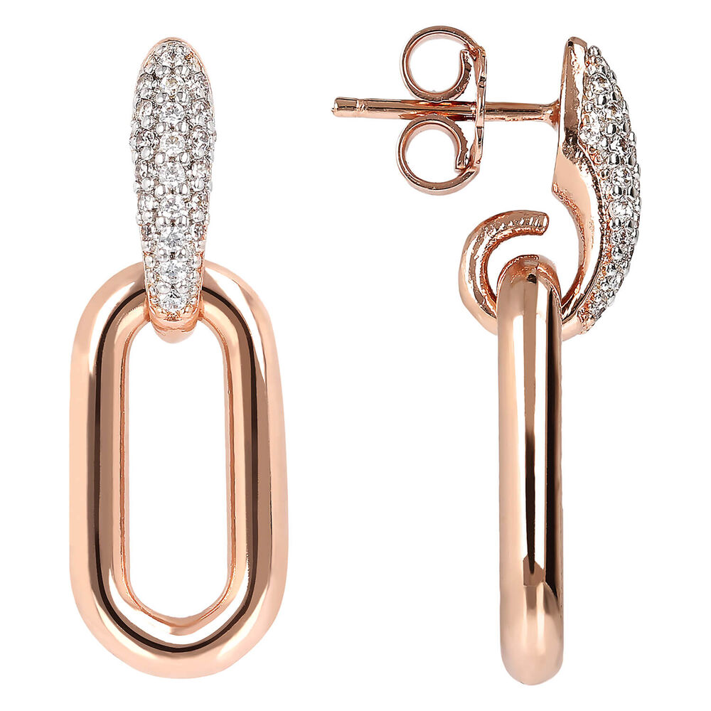 Bronzallure Oval Element Dangle With Pave Cubic Zirconia Earrings