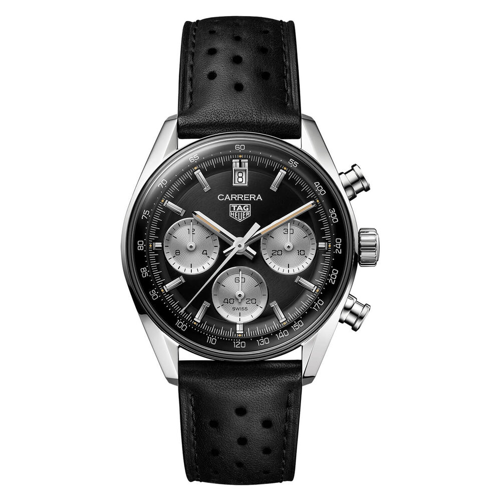 TAG Heuer Carrera 39mm Black Chronograph Dial Black Strap Watch