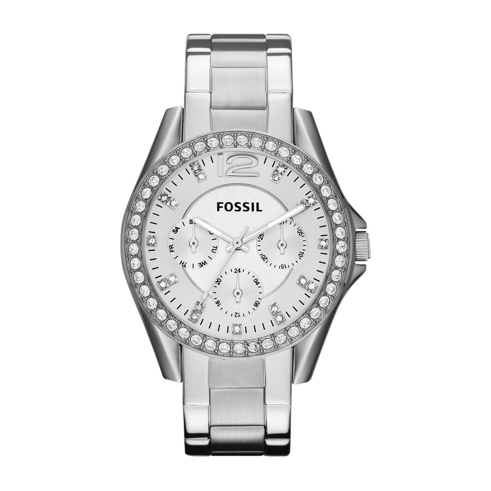 Fossil Riley Silver Chronograph Cubic Zirconia Watch image number 0