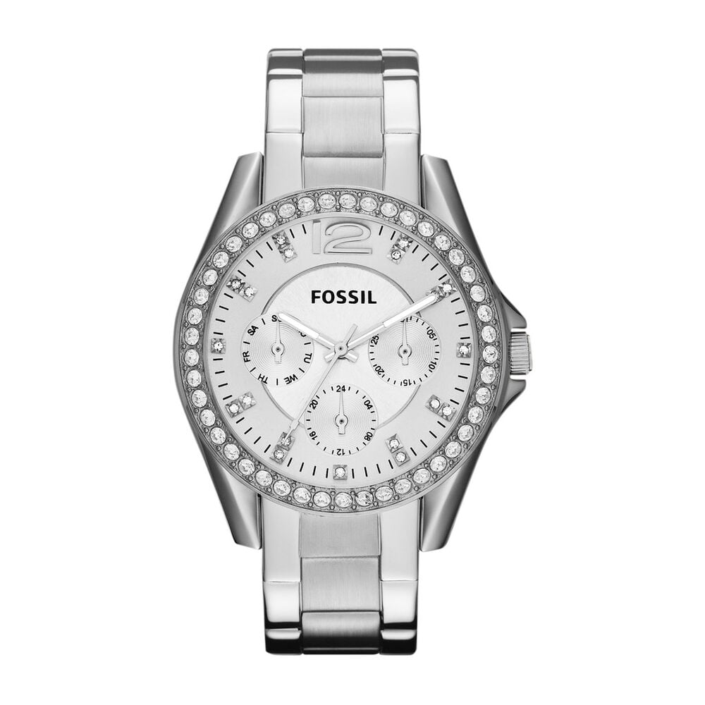 Fossil Riley Silver Chronograph Cubic Zirconia Watch